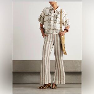 NWOT ALIX of BOHEMIA
Charlie Desert striped linen flared pants 
Ecru & Brown
